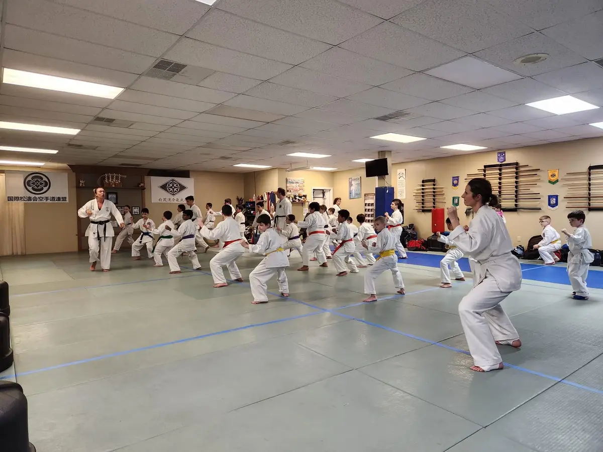 Youth and adult students practicing basics together