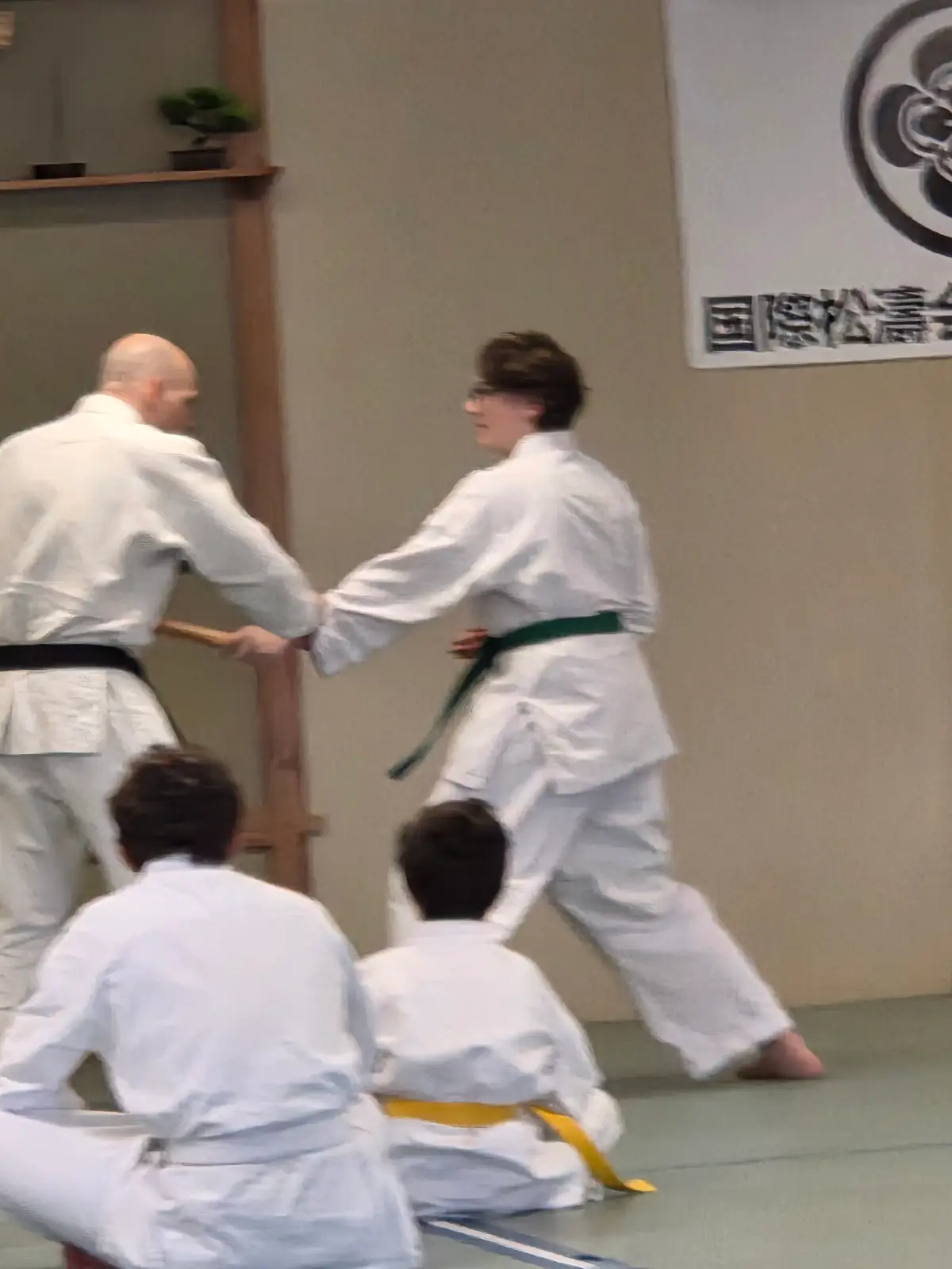 Practicing bo staff technique on the mat